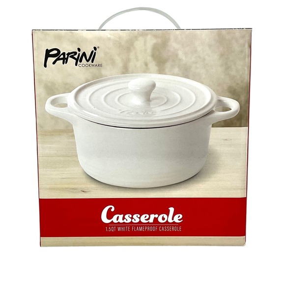 Parini Cookware-White Flameproof Casserole 1.5 Quart - Picture 1 of 2
